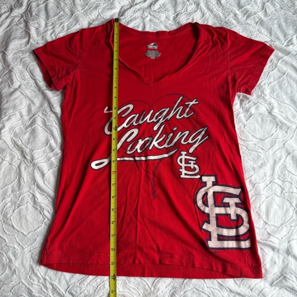 Majestic STL Cardinal Baseball Women's Red Caught Looking Tee V Neck - Picture 7 of 9